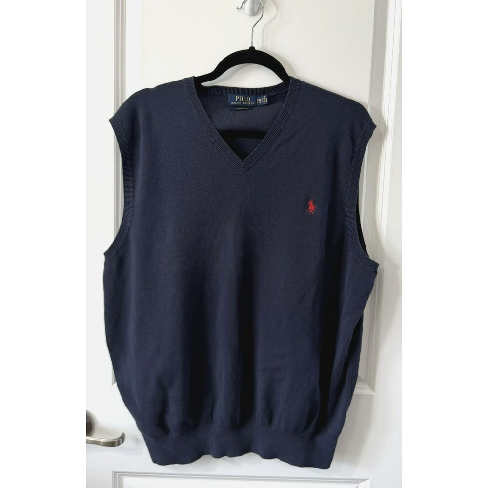 Polo Ralph Lauren Sweater Vest Men XXL Navy Blue VNeck Pima Cotton Red Pony Logo
